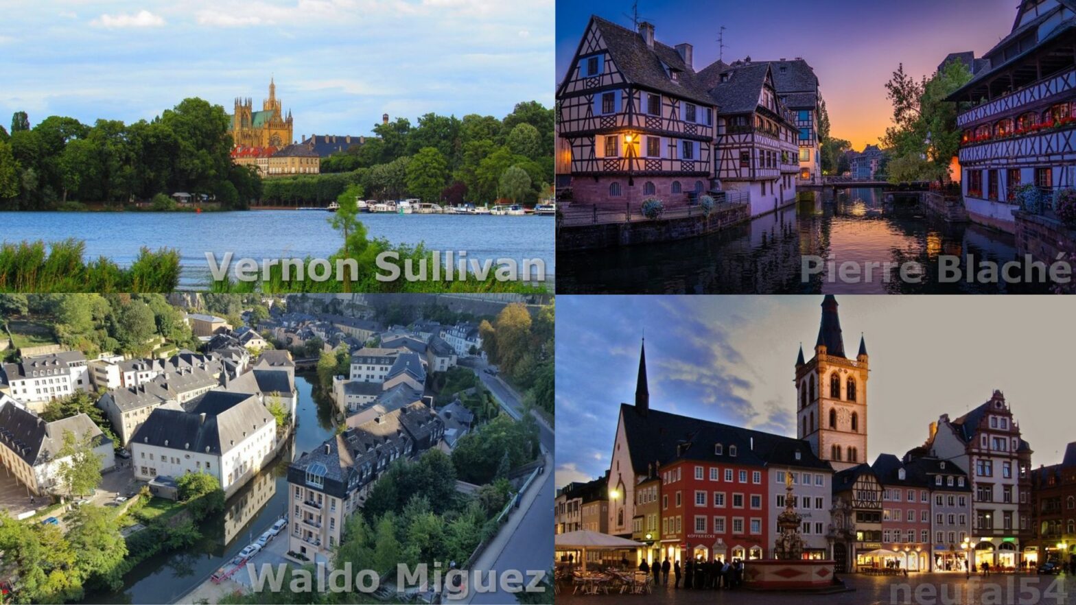 Collage aus Bildern von Luxemburg, Straßburg, Metz und Trier